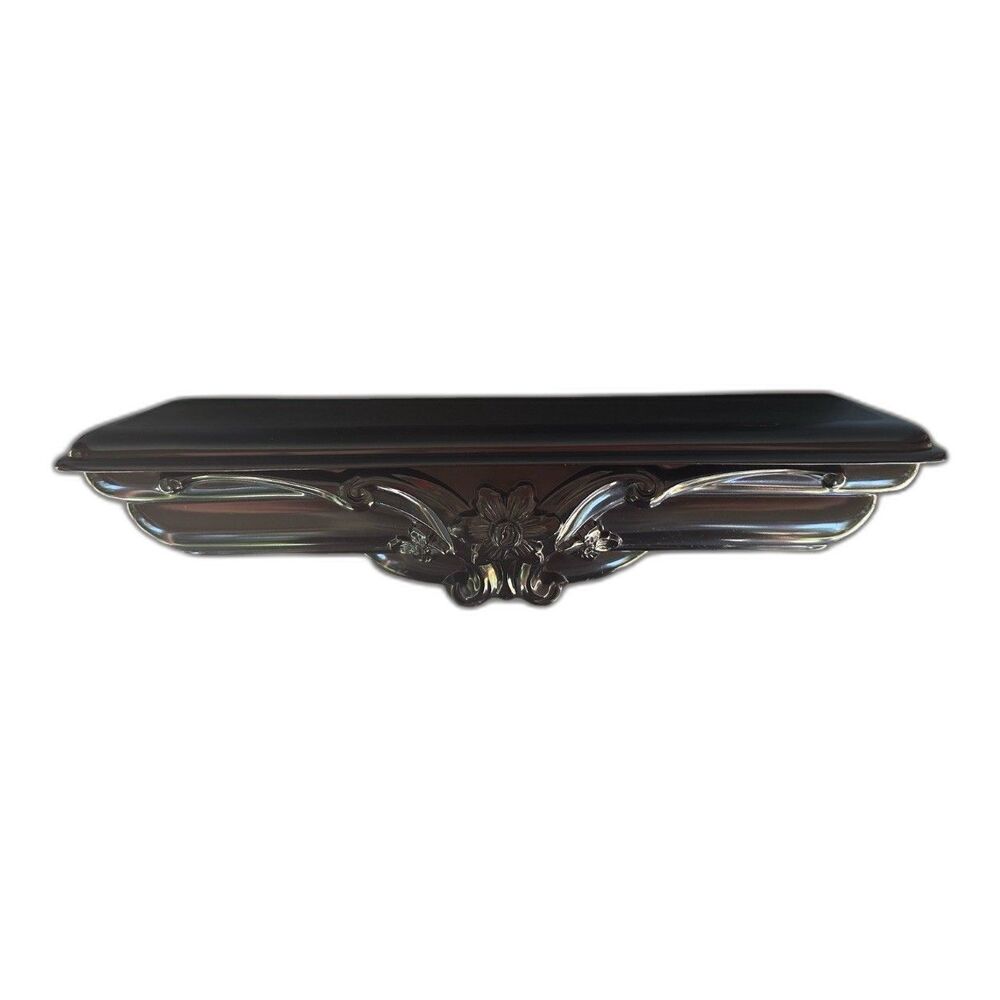 VTG Hollywood Regency Black Wall Shelf Floral Scroll Syroco Style Ledge 15,5”